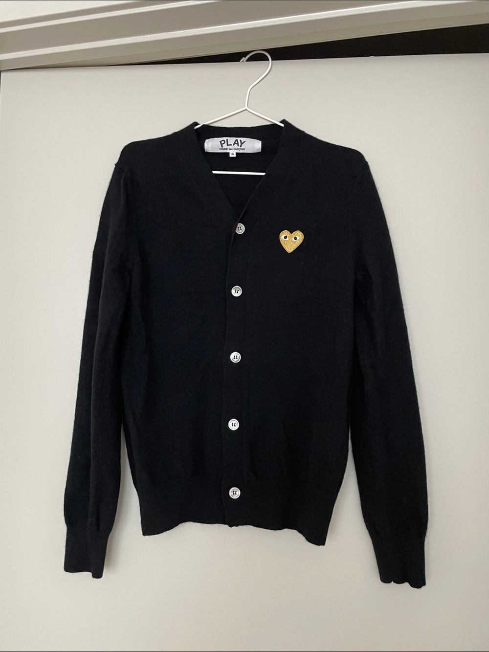 Commes des Garçons Play Wool Knit Button Up Gold Heart Cardigan Men Small